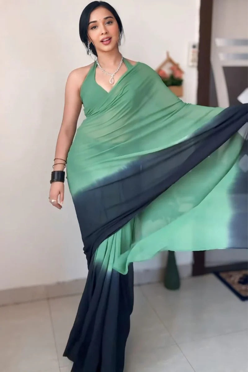 Embrocation 1 Minute Ready To Wear Green And Black Georgette Saree
