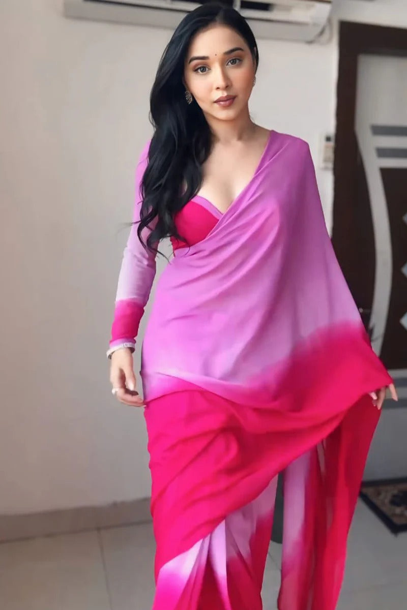 Groovy 1 Minute Ready To Wear Lavender And Pink Georgette Saree