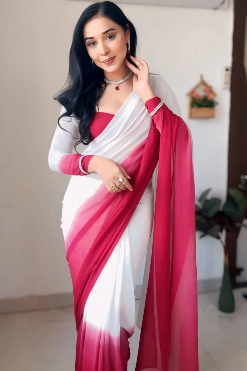 Inspiring 1 Minute Ready To Wear White And Maroon Georgette Saree