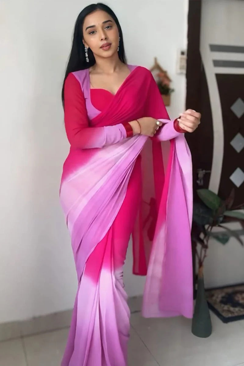 Prettiest 1 Minute Ready To Wear Pink Georgette Saree