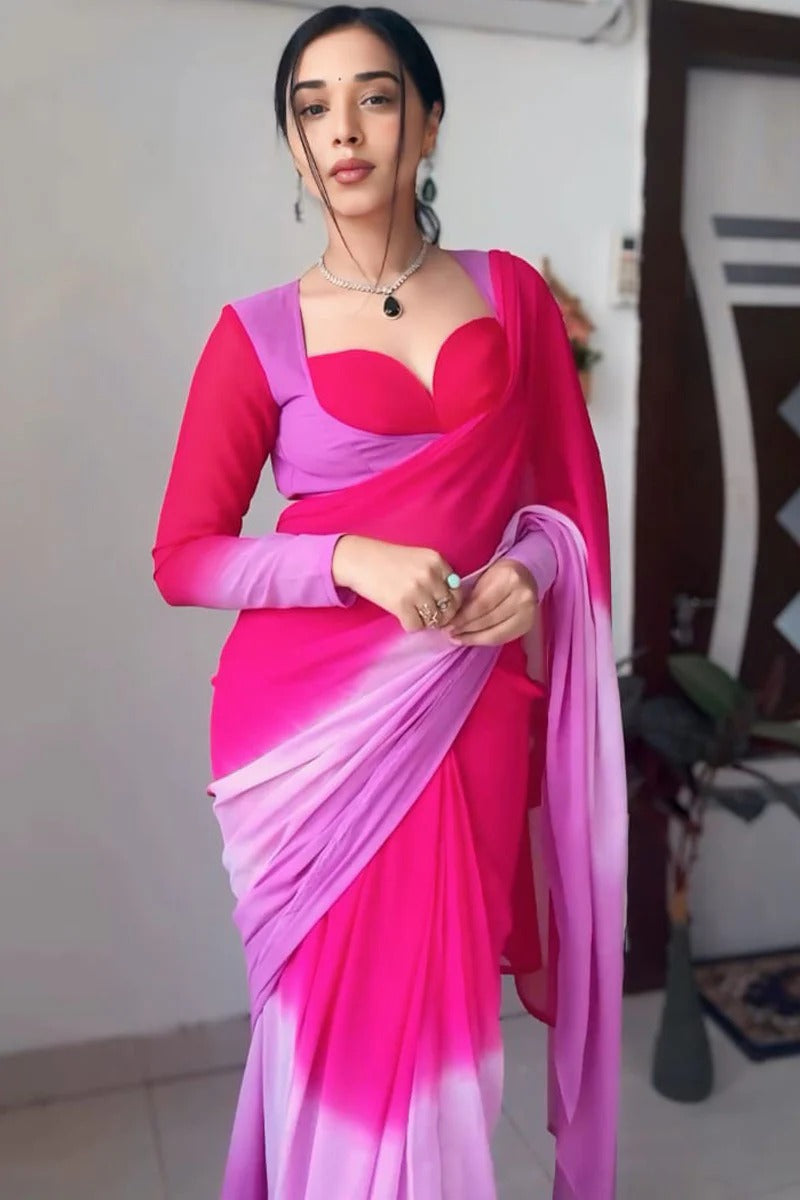 Prettiest 1 Minute Ready To Wear Pink Georgette Saree