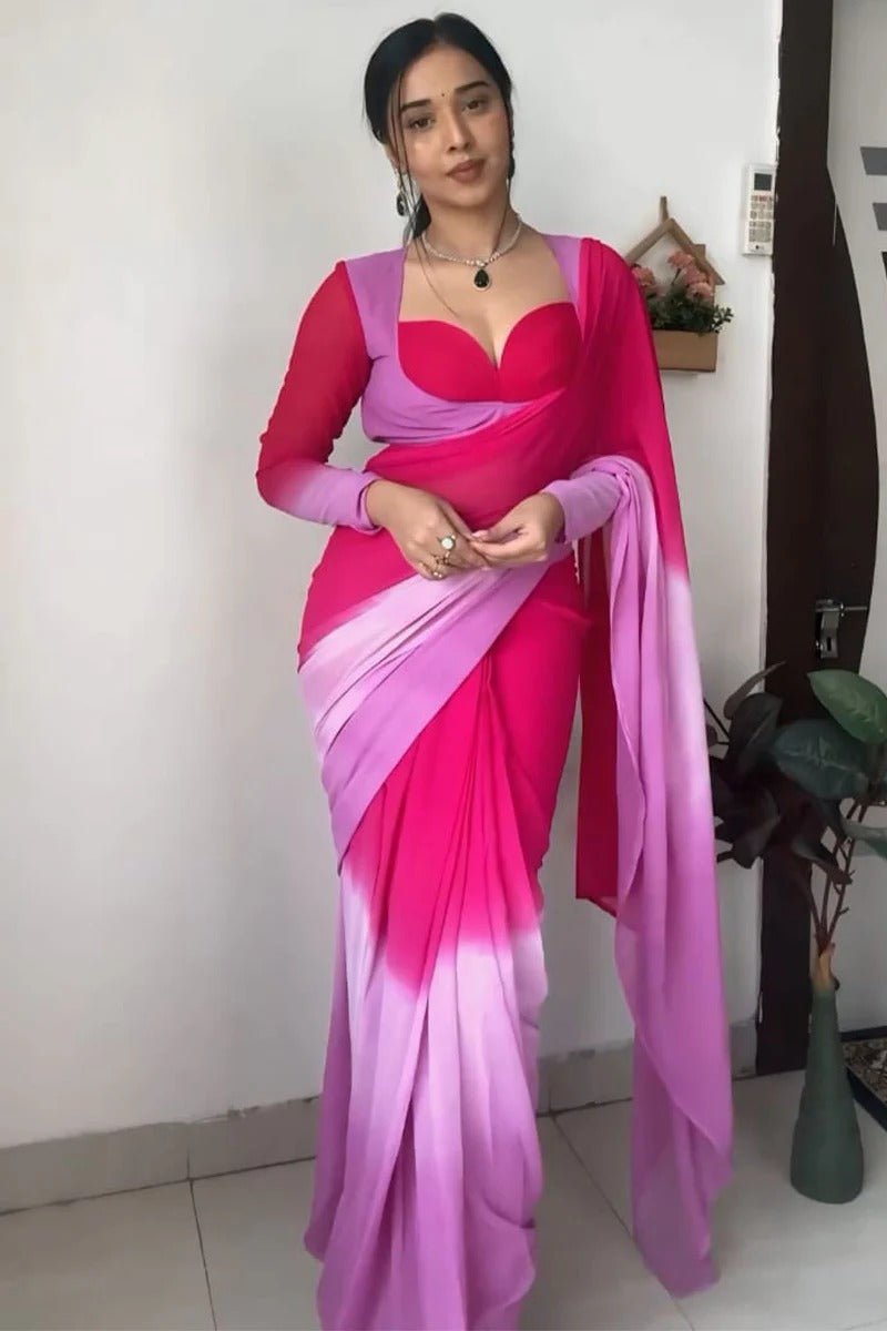 Prettiest 1 Minute Ready To Wear Pink Georgette Saree