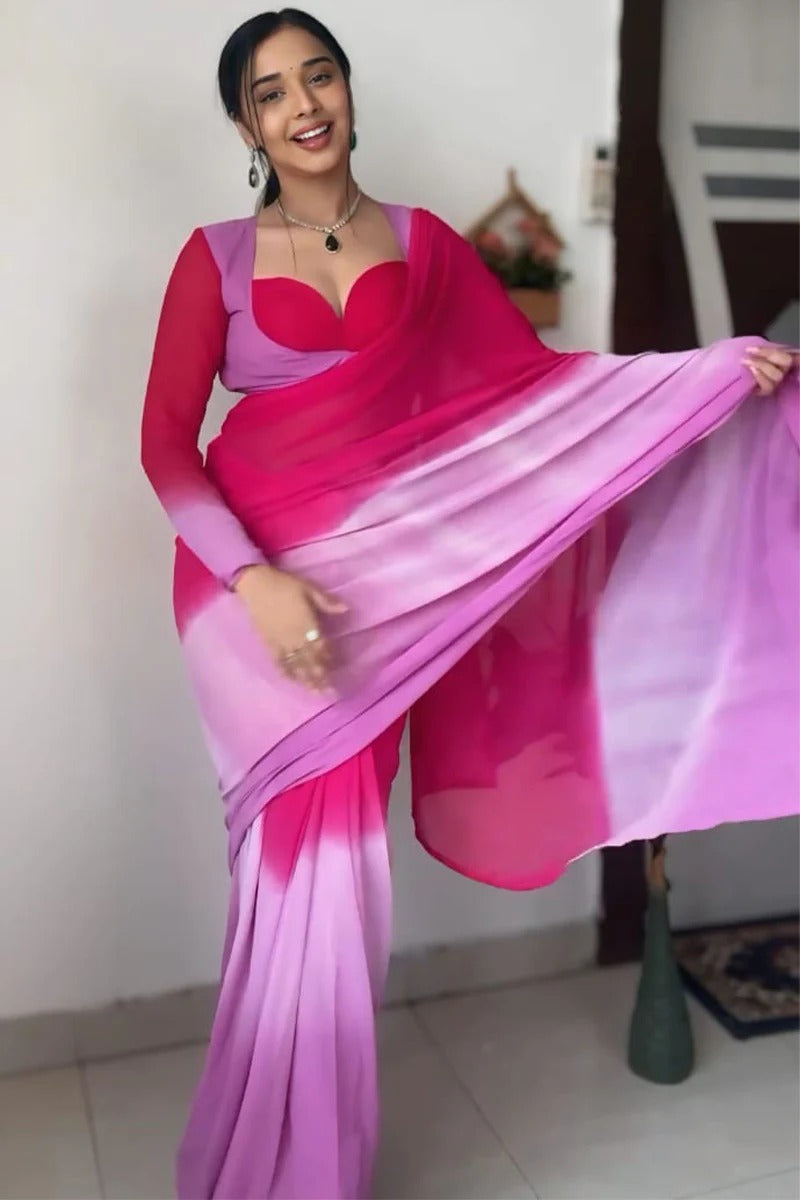 Prettiest 1 Minute Ready To Wear Pink Georgette Saree