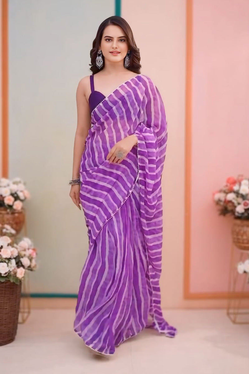 Stunner 1 Minute Ready To Wear Purple Georgette Laheriya Digital Print Saree