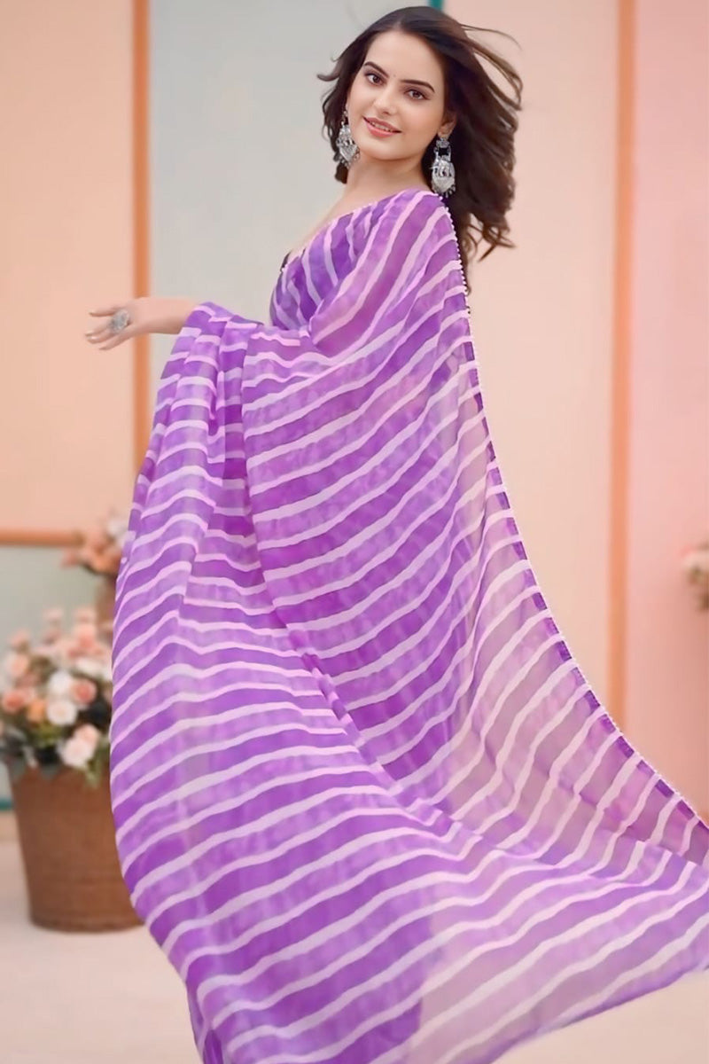 Stunner 1 Minute Ready To Wear Purple Georgette Laheriya Digital Print Saree