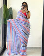 Super extravagant 1 Minute Ready To Wear Blue Georgette Laheriya Digital Print Saree