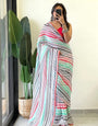 Proficient 1 Minute Ready To Wear Green Georgette Laheriya Digital Print Saree