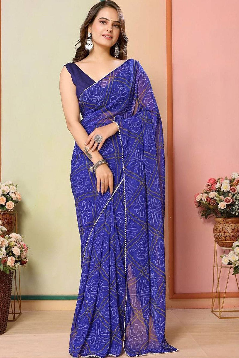 Engrossing 1 Minute Ready To Wear Blue Georgette Digital Printed Saree