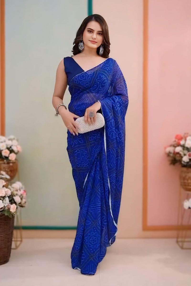 Engrossing 1 Minute Ready To Wear Blue Georgette Digital Printed Saree