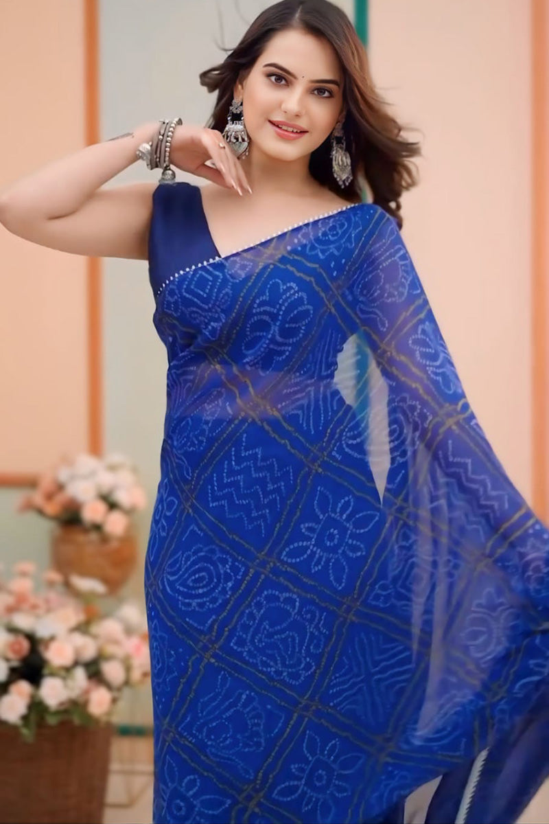 Engrossing 1 Minute Ready To Wear Blue Georgette Digital Printed Saree