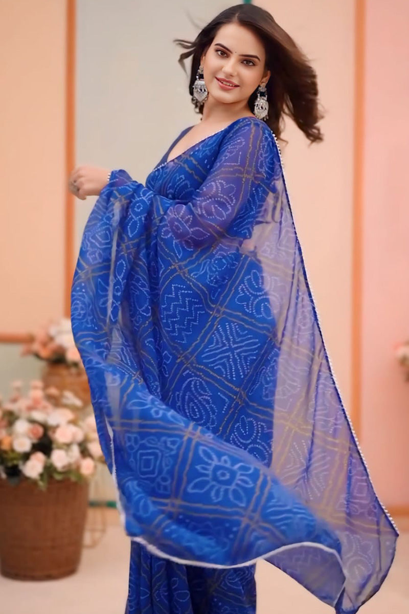 Engrossing 1 Minute Ready To Wear Blue Georgette Digital Printed Saree