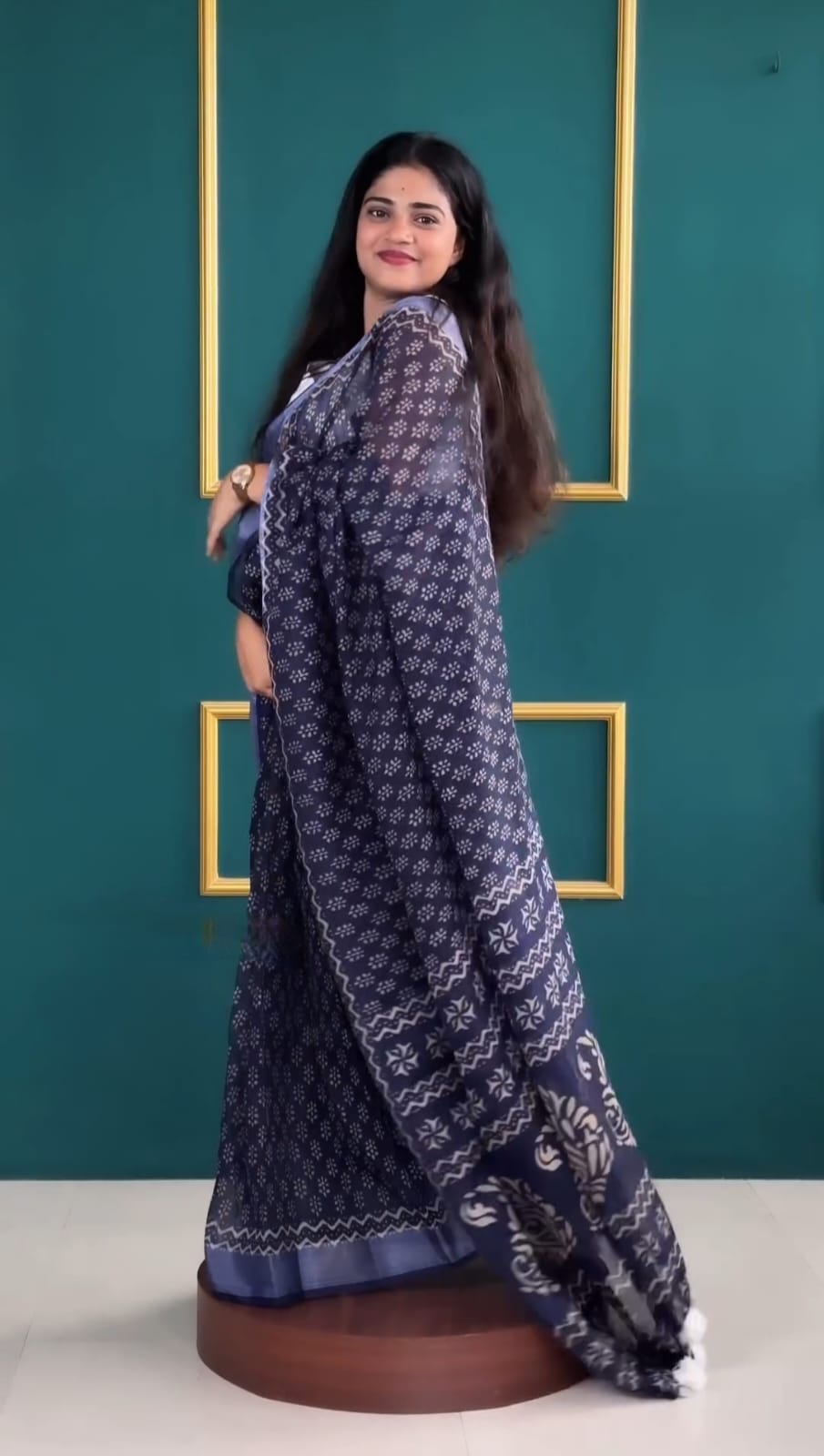 Attractive 1 Minute Ready To Wear Blue Cotton Digital Print Saree