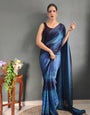 Stunning 1 Minute Ready To Wear Blue Nylon Silk Saree