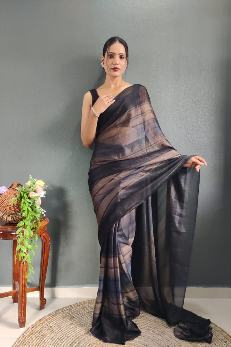 Stunning 1 Minute Ready To Wear Coffee Nylon Silk Saree