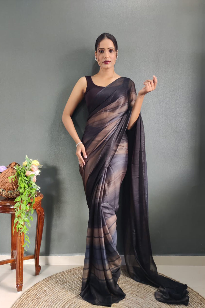 Stunning 1 Minute Ready To Wear Coffee Nylon Silk Saree