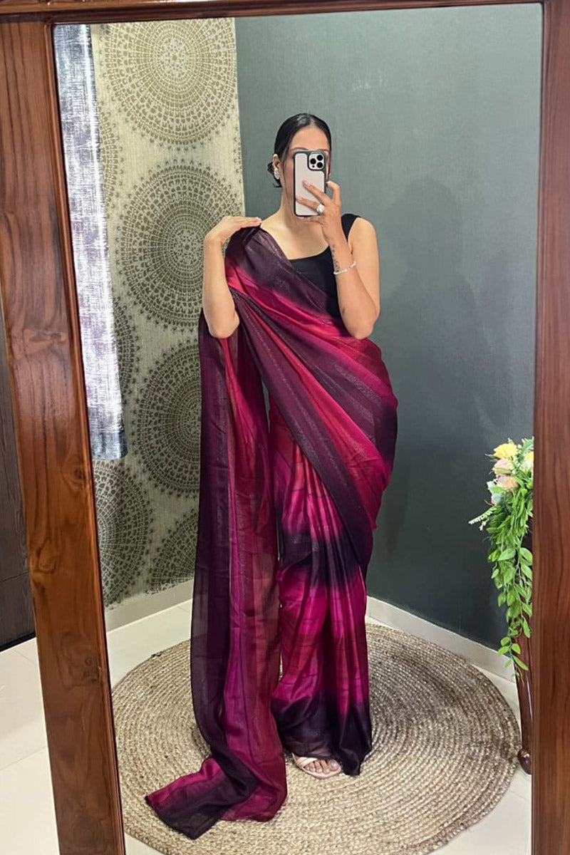 Stunning 1 Minute Ready To Wear Pink Nylon Silk Saree