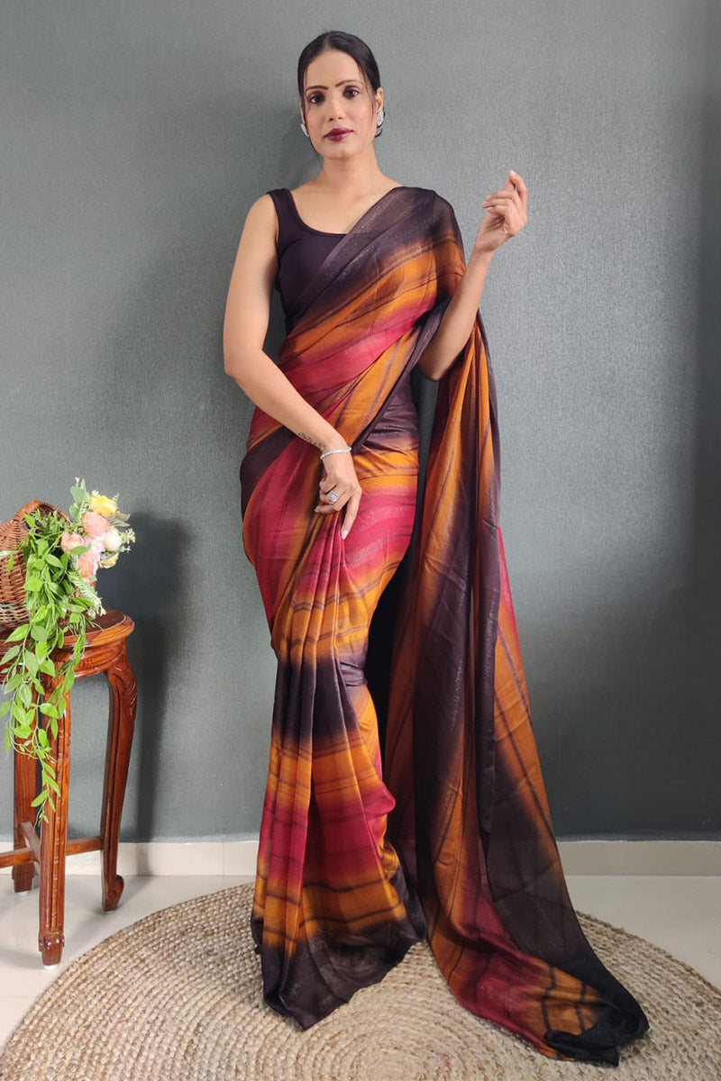 Stunning 1 Minute Ready To Wear Sunset Nylon Silk Saree