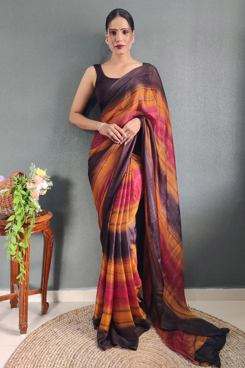 Stunning 1 Minute Ready To Wear Sunset Nylon Silk Saree