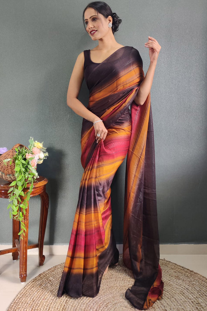 Stunning 1 Minute Ready To Wear Sunset Nylon Silk Saree
