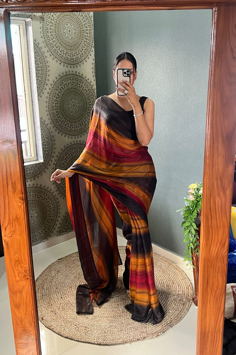 Stunning 1 Minute Ready To Wear Sunset Nylon Silk Saree
