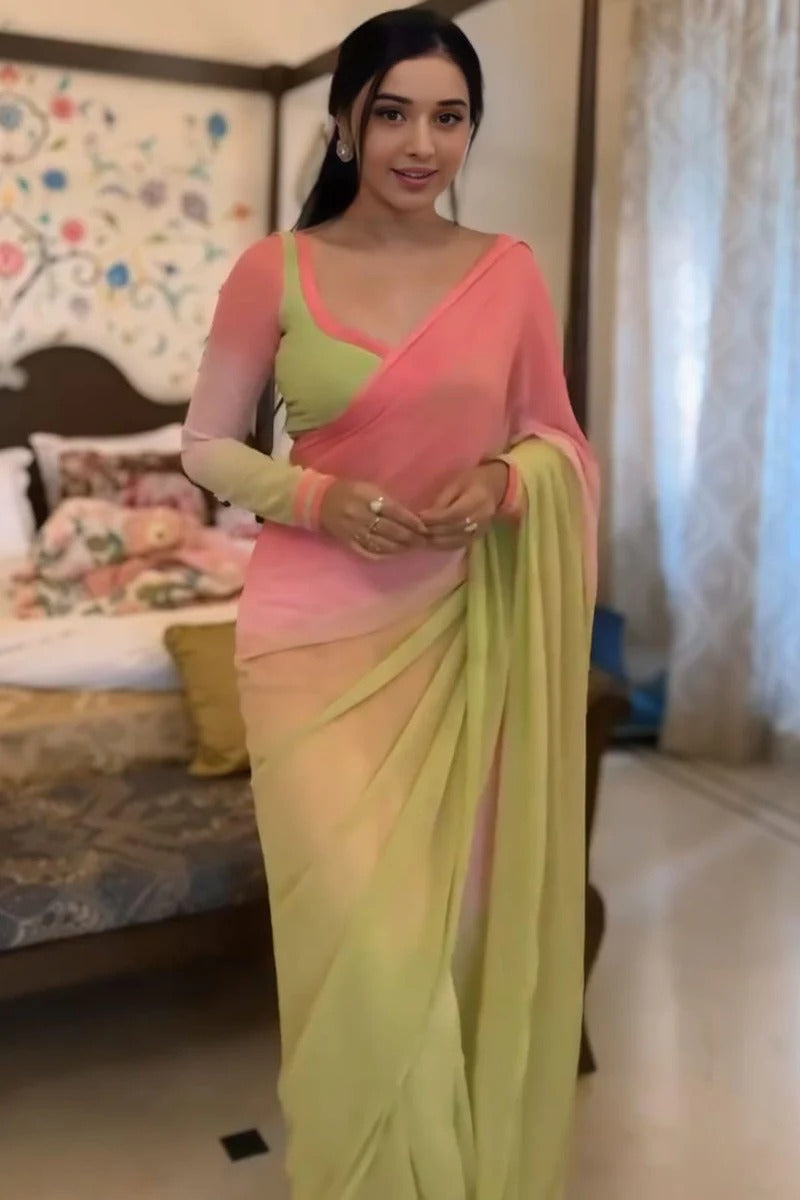 Epiphany 1 Minute Ready To Wear Pink And Parrot Georgette Saree