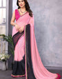Lively 1 Minute Ready To Wear Pink And Black Georgette Saree