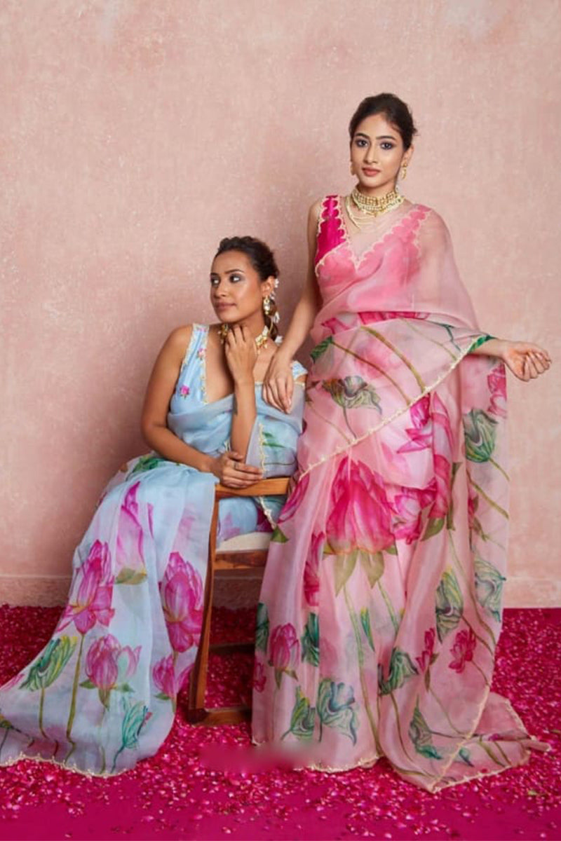 Dalliance 1 Minute Ready To Wear Baby Pink Organza Saree