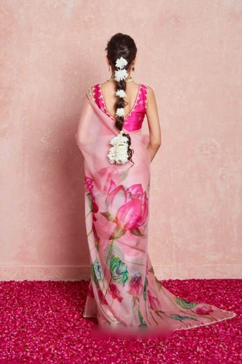 Dalliance 1 Minute Ready To Wear Baby Pink Organza Saree