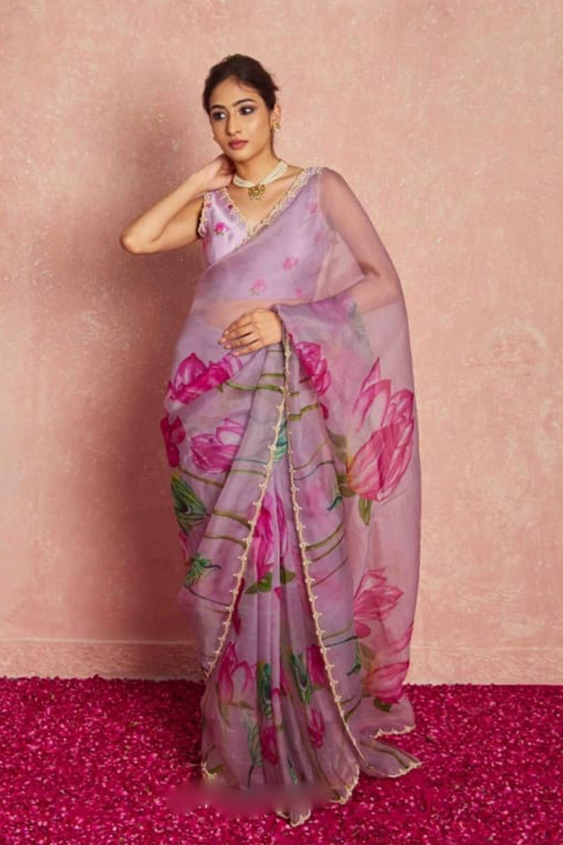 Fairytale 1 Minute Ready To Wear Lavender Organza Saree
