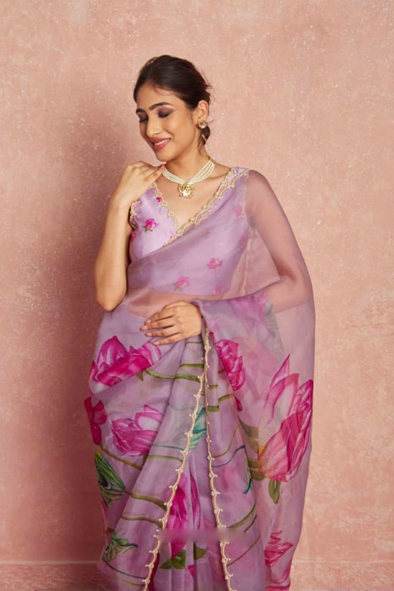 Fairytale 1 Minute Ready To Wear Lavender Organza Saree