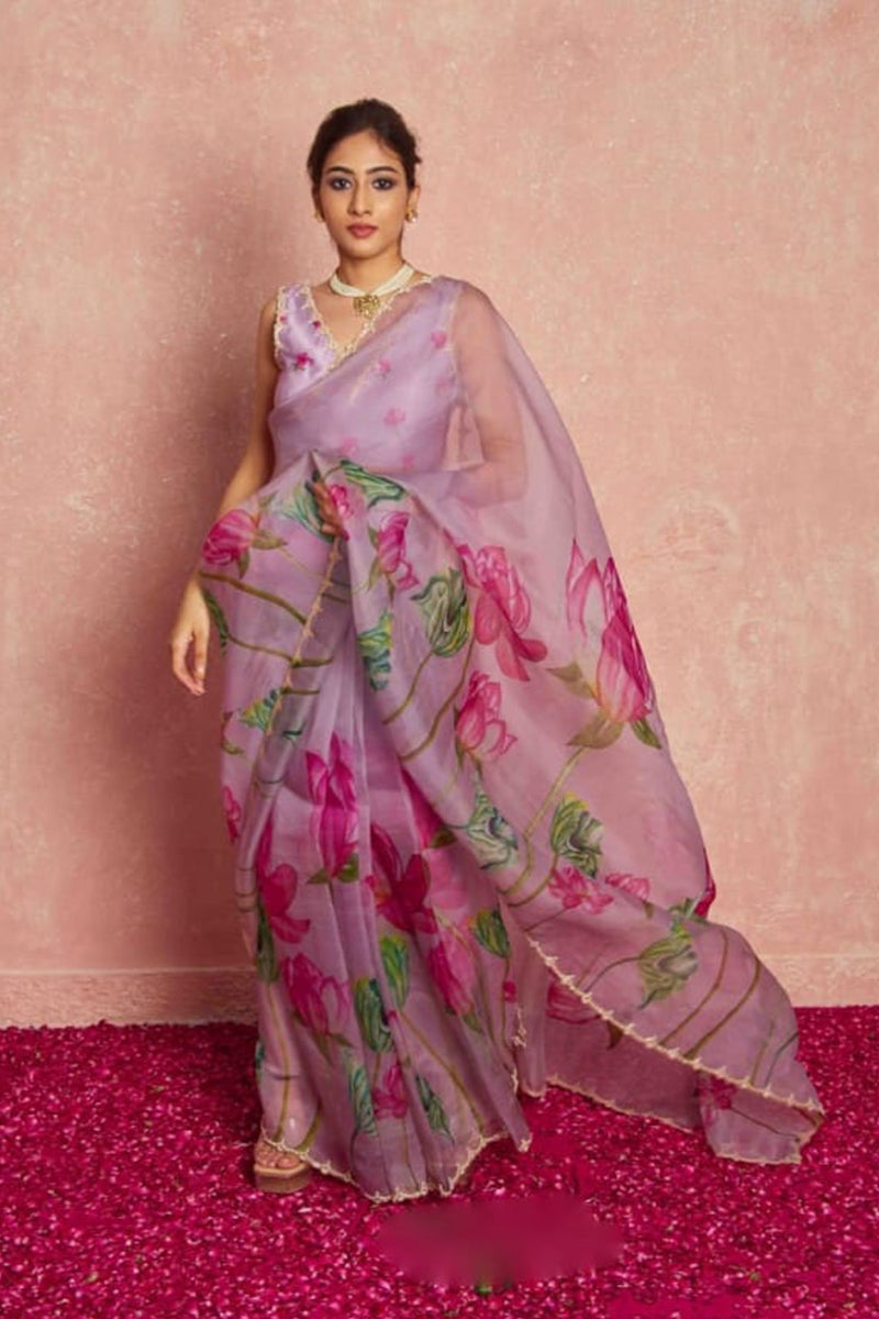 Fairytale 1 Minute Ready To Wear Lavender Organza Saree