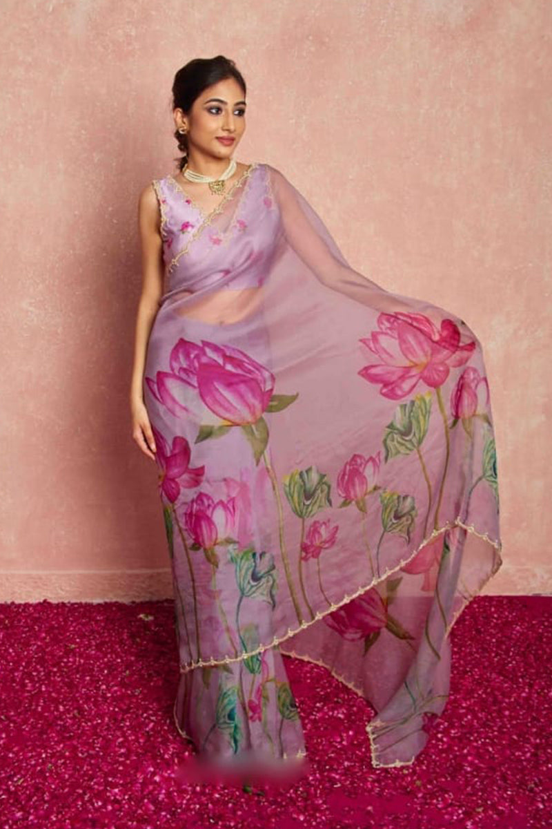 Fairytale 1 Minute Ready To Wear Lavender Organza Saree