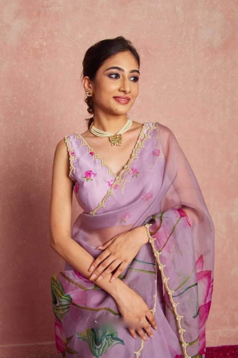 Fairytale 1 Minute Ready To Wear Lavender Organza Saree