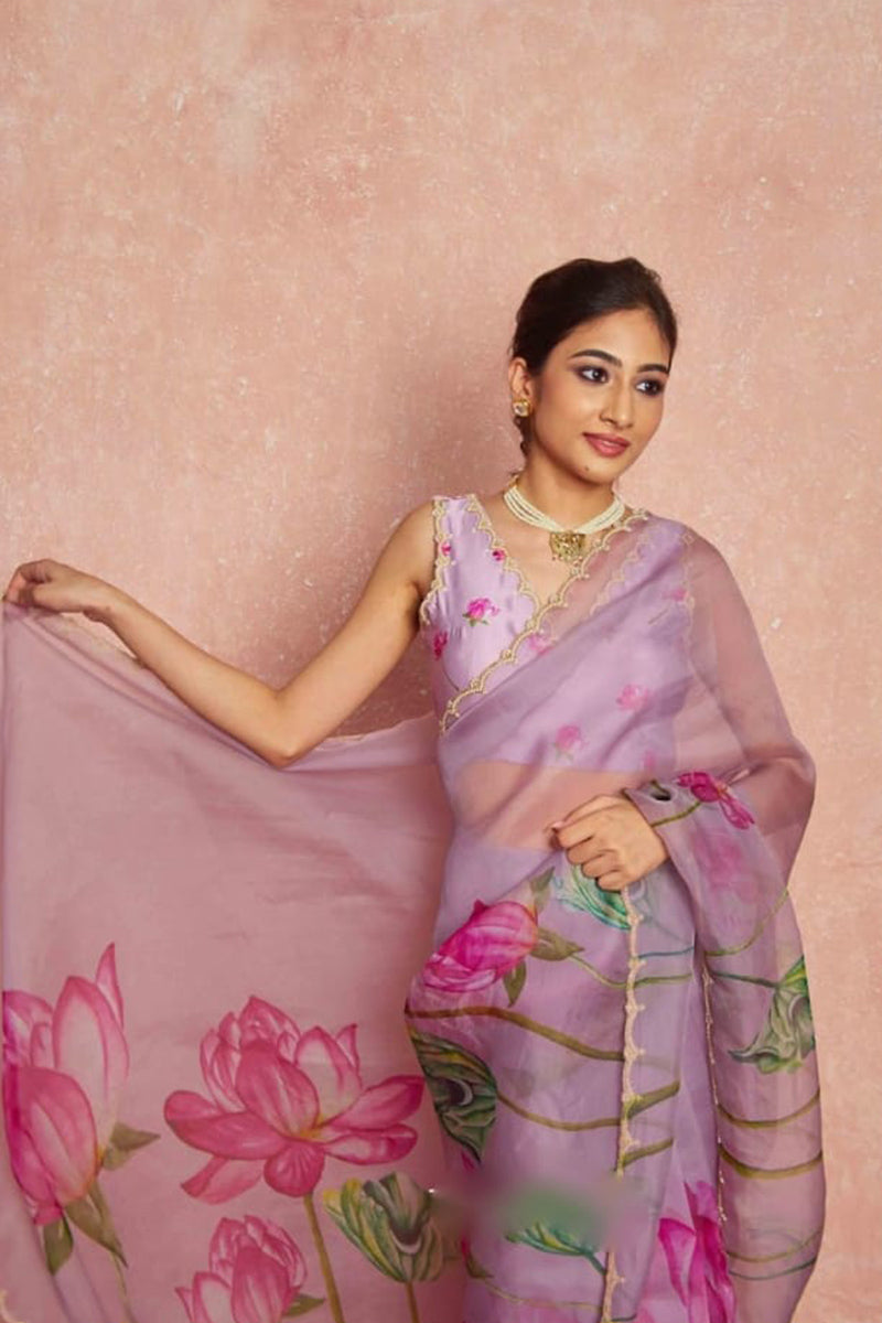 Fairytale 1 Minute Ready To Wear Lavender Organza Saree