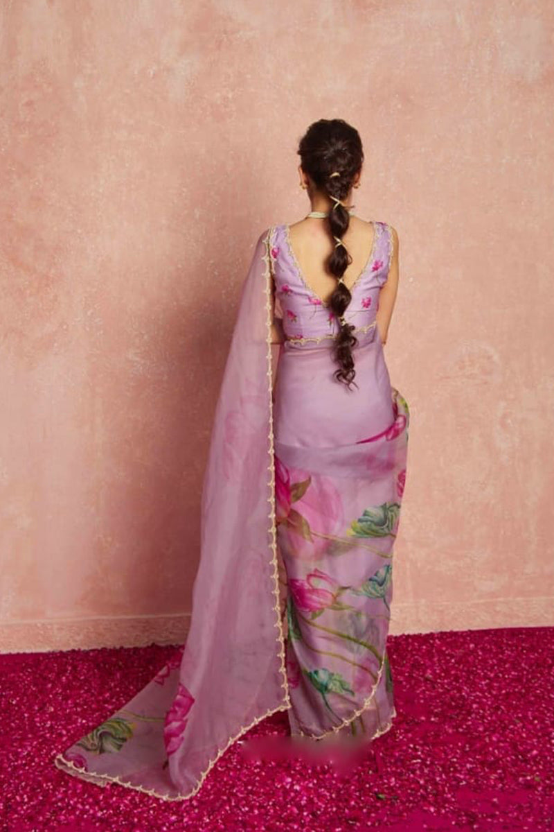 Fairytale 1 Minute Ready To Wear Lavender Organza Saree