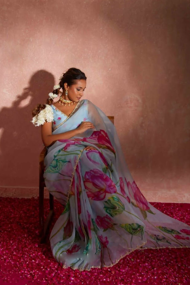 Hypnotic 1 Minute Ready To Wear Sky Blue Organza Saree