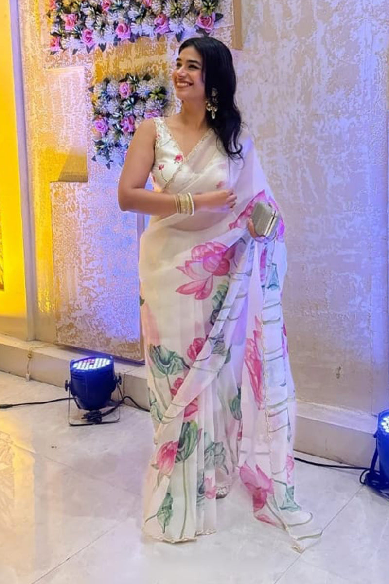 Lagniappe 1 Minute Ready To Wear White Organza Saree