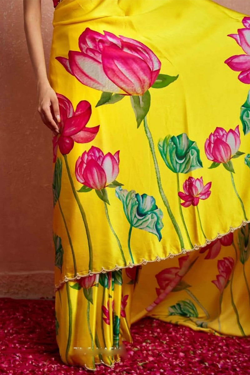 Scintilla 1 Minute Ready To Wear Yellow Satin Saree