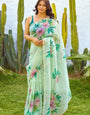 Captivating 1 Minute Ready To Wear Green Organza Saree