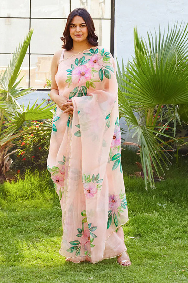 Ebullience 1 Minute Ready To Wear Pink Organza Saree