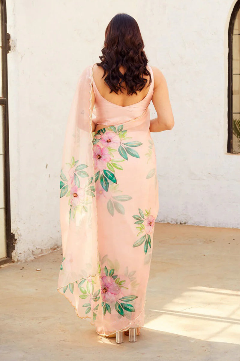 Ebullience 1 Minute Ready To Wear Pink Organza Saree