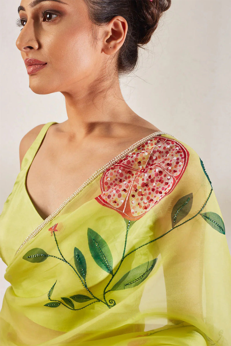 Ratatouille 1 Minute Ready To Wear Green Organza Saree