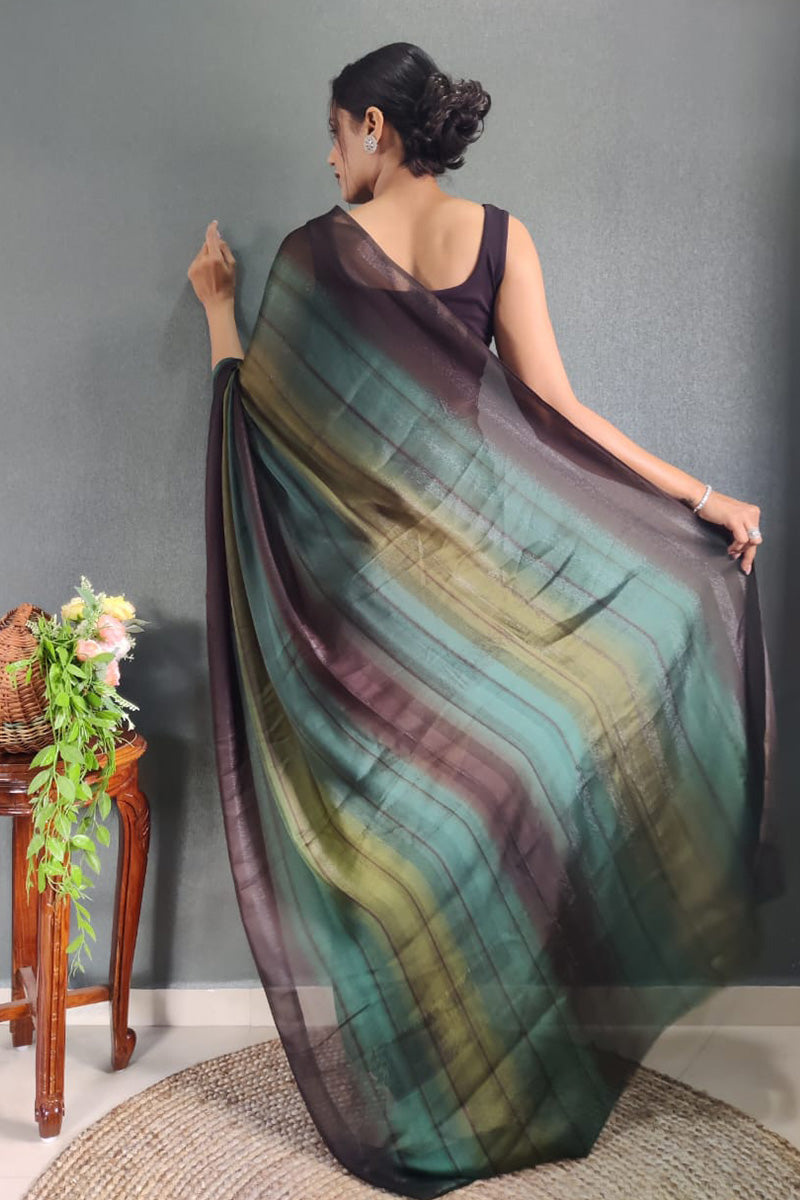 Stunning 1 Minute Ready To Wear Green Nylon Silk Saree