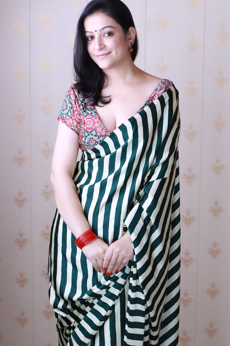 Gratifying Black And White 1 Minute Ready To Wear Premium Crape Silk Saree