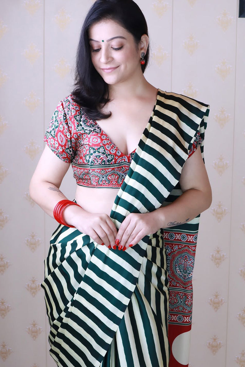 Gratifying Black And White 1 Minute Ready To Wear Premium Crape Silk Saree