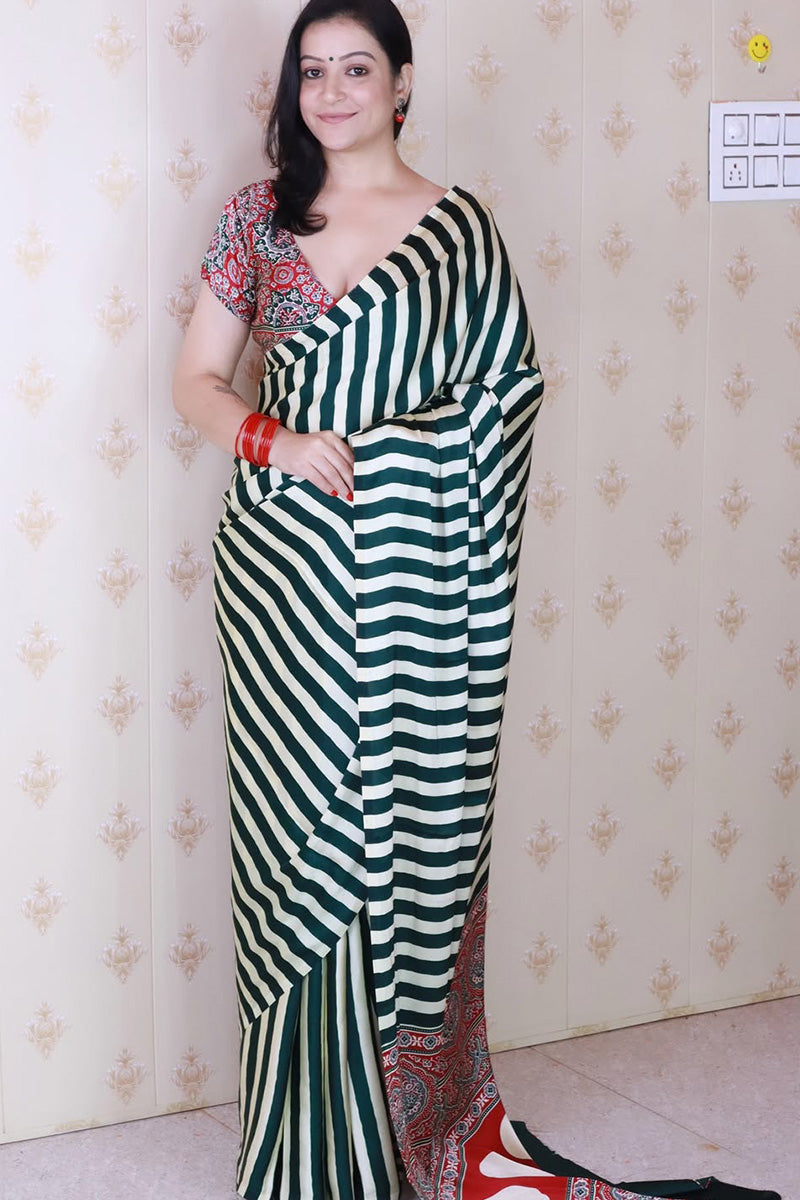 Gratifying Black And White 1 Minute Ready To Wear Premium Crape Silk Saree