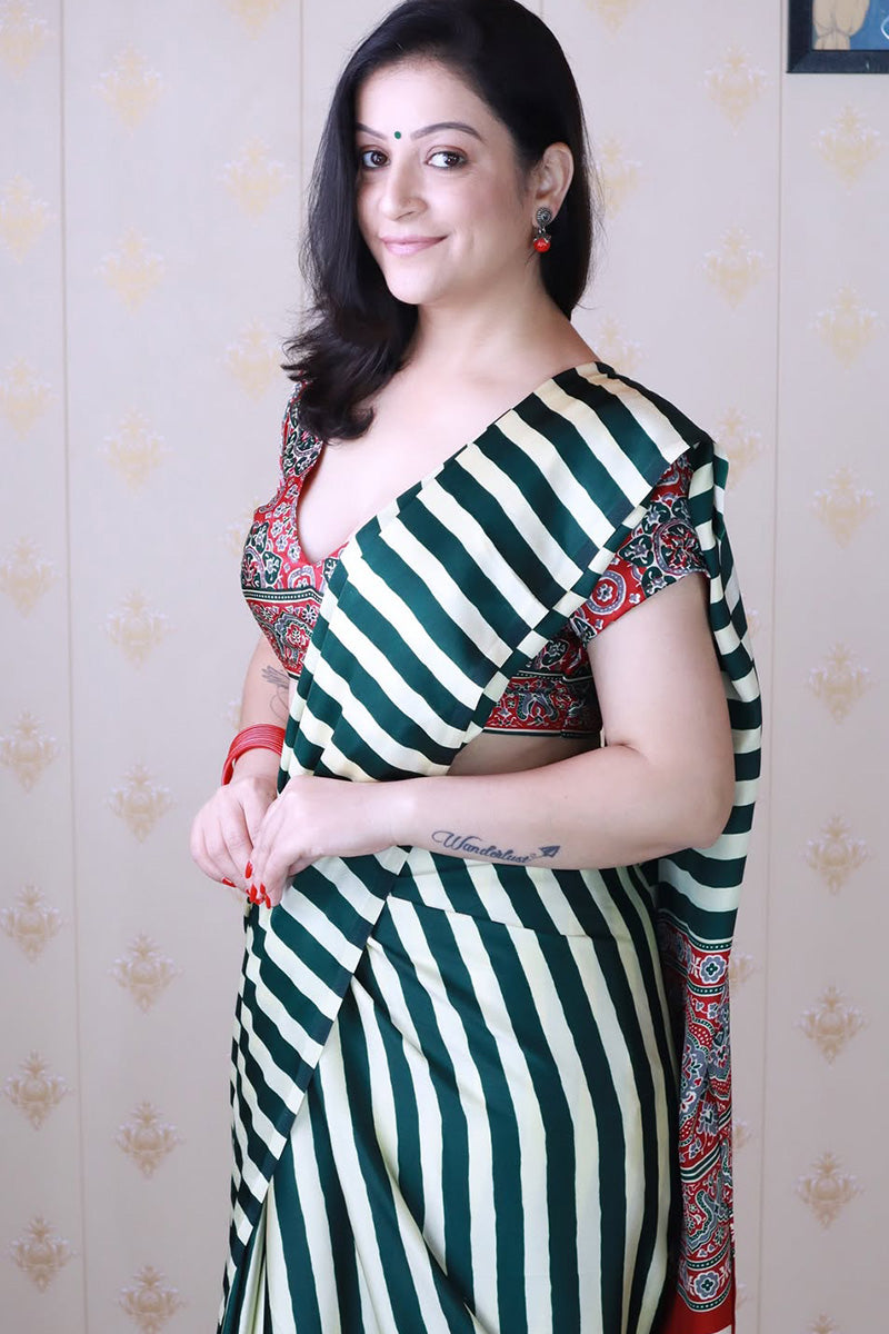 Gratifying Black And White 1 Minute Ready To Wear Premium Crape Silk Saree