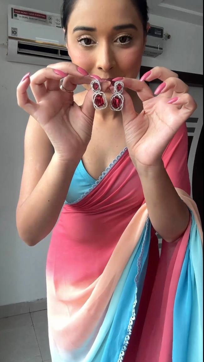Phenomenal 1 Minute Ready To Wear Pink And Sky Blue Georgette Saree