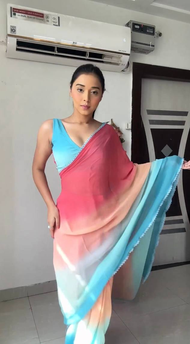 Phenomenal 1 Minute Ready To Wear Pink And Sky Blue Georgette Saree