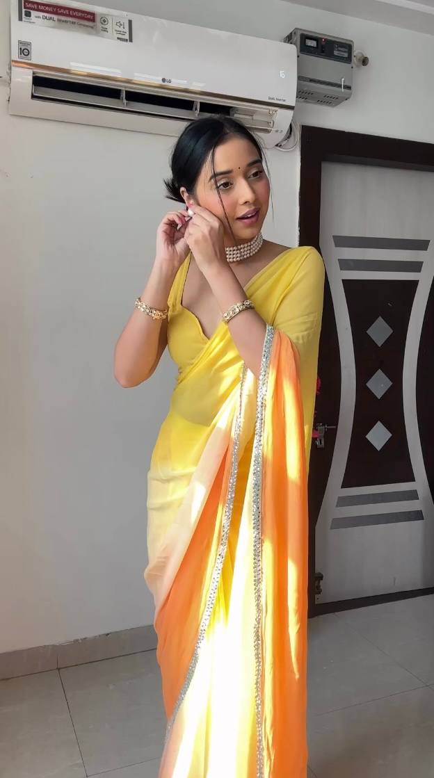 Blissful 1 Minute Ready To Wear Yellow And Orange Georgette Digital Printed Saree